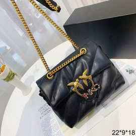 新款pinko链条燕子包酒神真皮单肩斜挎飞鸟包压花腋下女包包