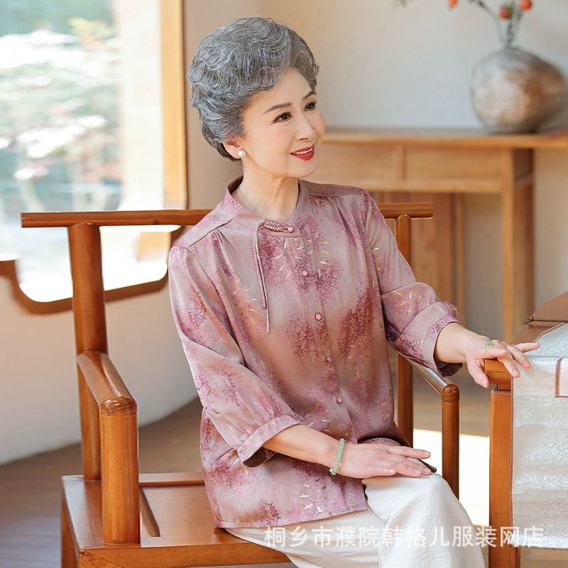 Среднего и пожилого возраста мама летняя рубашка иностранная бабушка летняя свободная рубашка костюм свекровь старуха одежда женщина