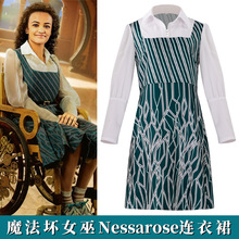 跨境万圣节魔法坏女巫cos服Elphaba艾芙芭连衣裙新款假两件表演服