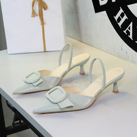 9727-AK333 European and American style fashionable belt buckle decoration pointed women's shoes sexy rear empty back strap thin heel sandals