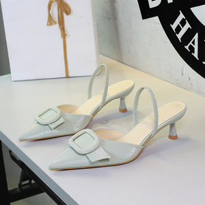 9727-AK333 European and American style fashionable belt buckle decoration pointed women's shoes sexy rear empty bac