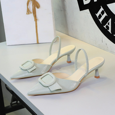 9727-AK333 European and American style fashionable belt buckle decoration pointed women's shoes sexy rear empty back strap thin heel sandals