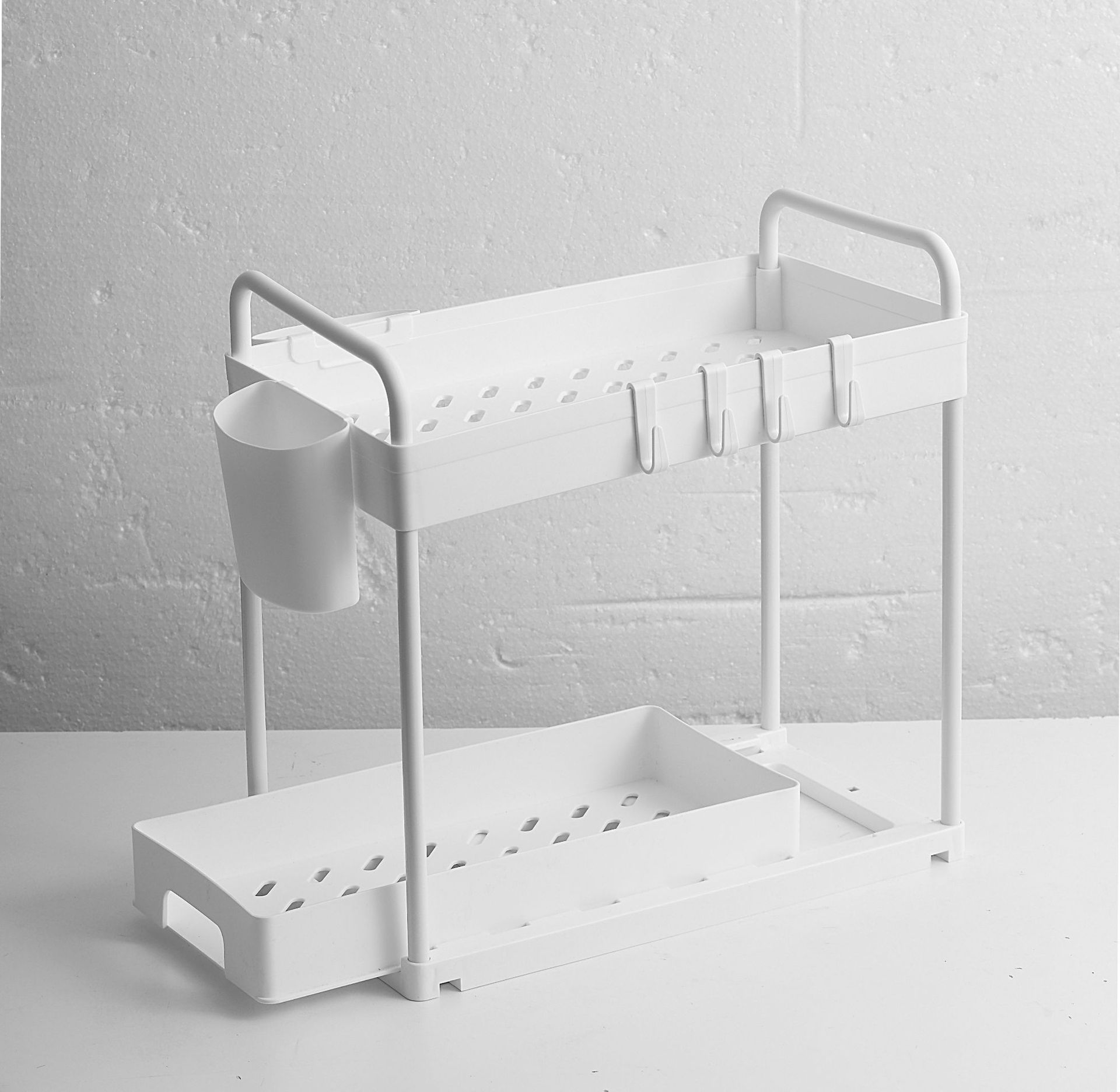 Amazon fregadero de almacenamiento rack multi-funcional de plástico de doble capa de cocina de almacenamiento de rack extraíble de almacenamiento de baño rack