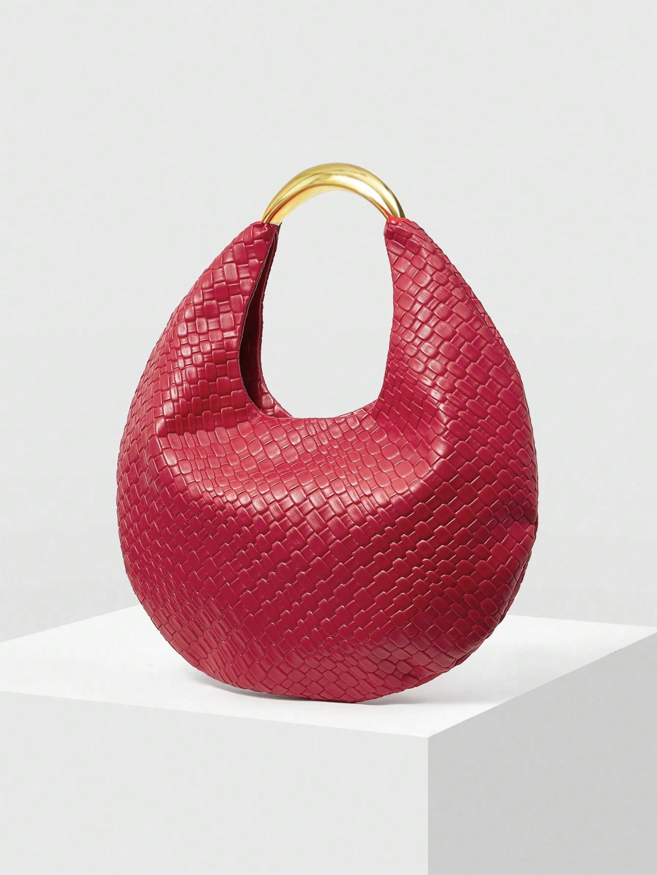 Red Woven Pu Leather Shoulder Bag For Women Versatile Evening Bag_voghion.com