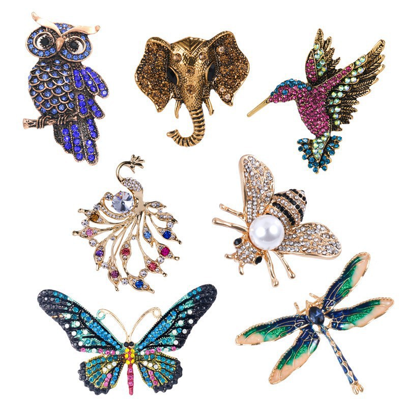 Broche papillon rétro européenne et américaine en alliage incrusté de strass, ornée d'une coccinelle._voghion.com