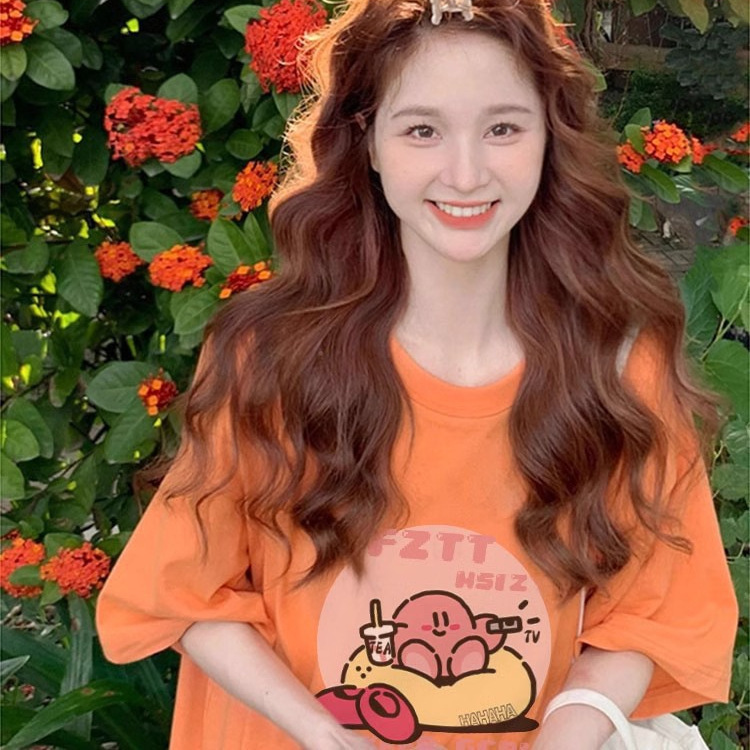 Orange Short-sleeved T-shirt Women's Instagram Popular Brand Design Sense Niche Summer New 2024 Loose Short Half-sleeved Top