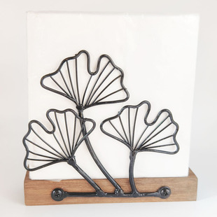 Nordic Kitchen Restaurant Desktop Ginkgo Leaf Vertical Tissue Holer Napkin Holer Solid Wood Base Creative Retro Home
