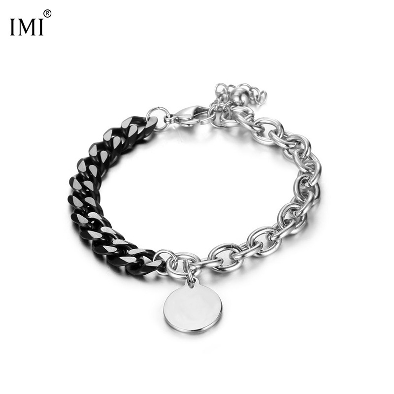 IMI national fashion jewelry designer fashion brand simple black silver color matching titanium steel chain bracelet for boys and girls YL216