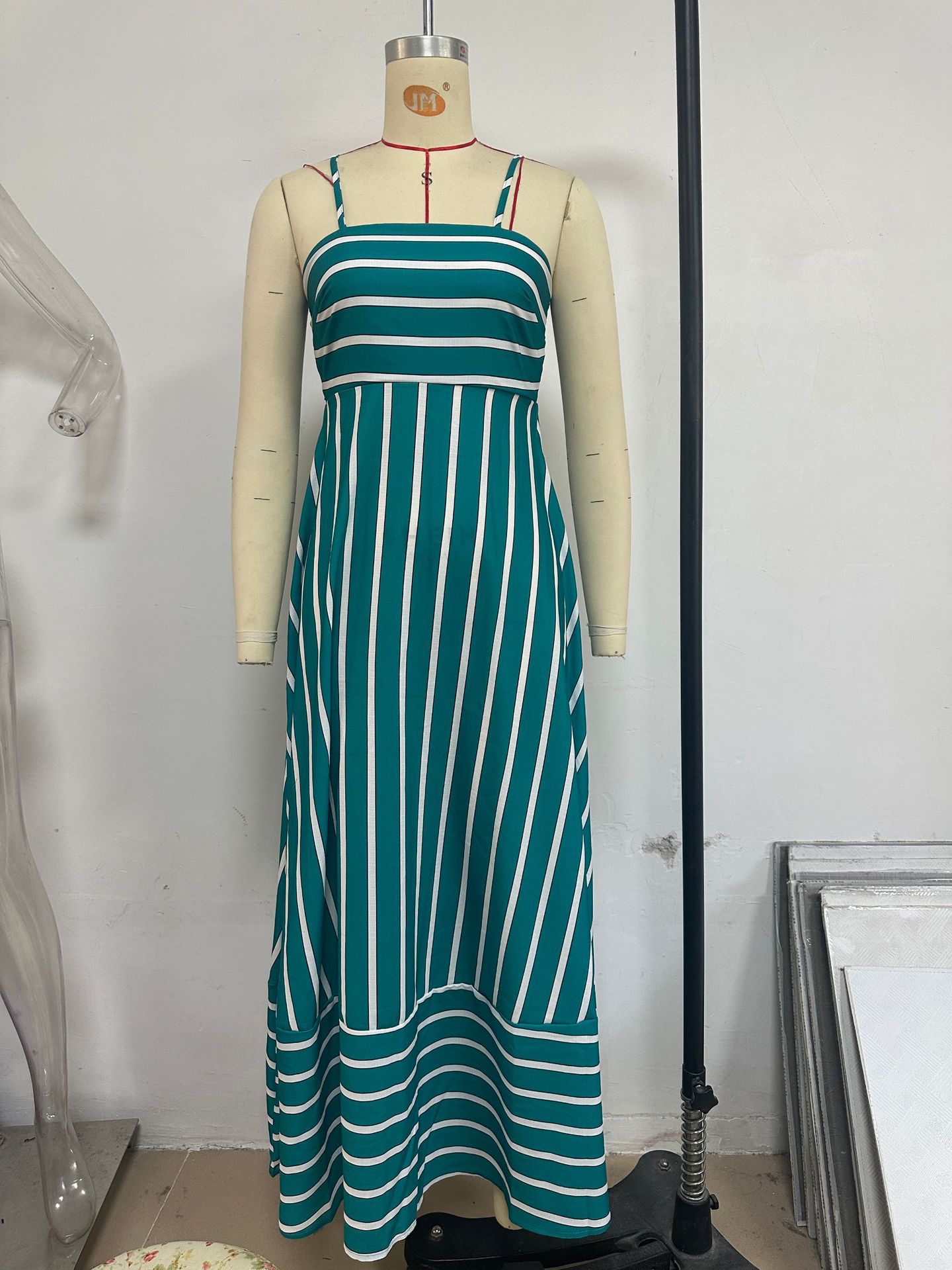Simple Striped Spaghetti Straps Backless Swing Fresh Air Dress