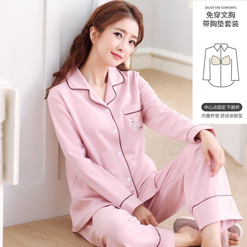Pijama con cojín de pecho para mujeres primavera y otoño mangas largas 2023 nuevo conjunto de ropa de casa de otoño para mujeres