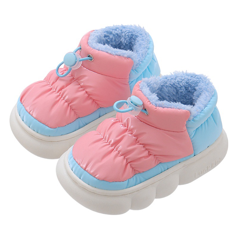 Zapatillas de algodón para niños de invierno para niños y niñas bolsa de padres e hijos talón abajo tela impermeable cálido forro polar para niños zapatos de algodón para bebés