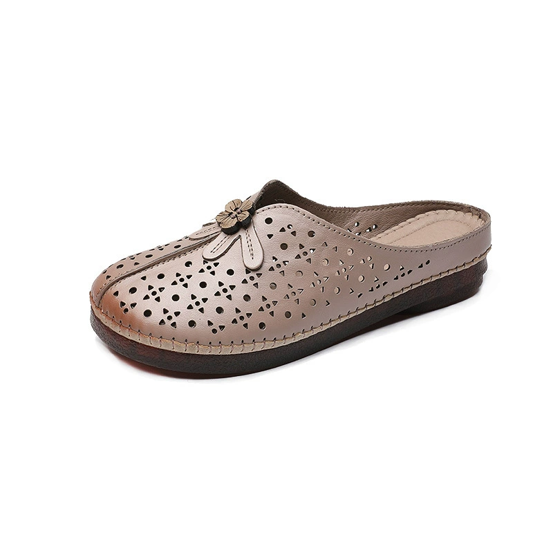 Summer retro slippers, genuine leather, for middle age