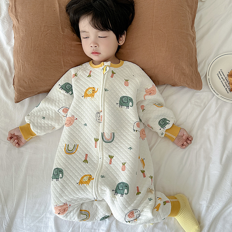 New Baby Sleeping Bag Cotton Baby Leg Kick-proof Quilt Padded Children's One-piece Pajamas for Boys and Girls All Seasons