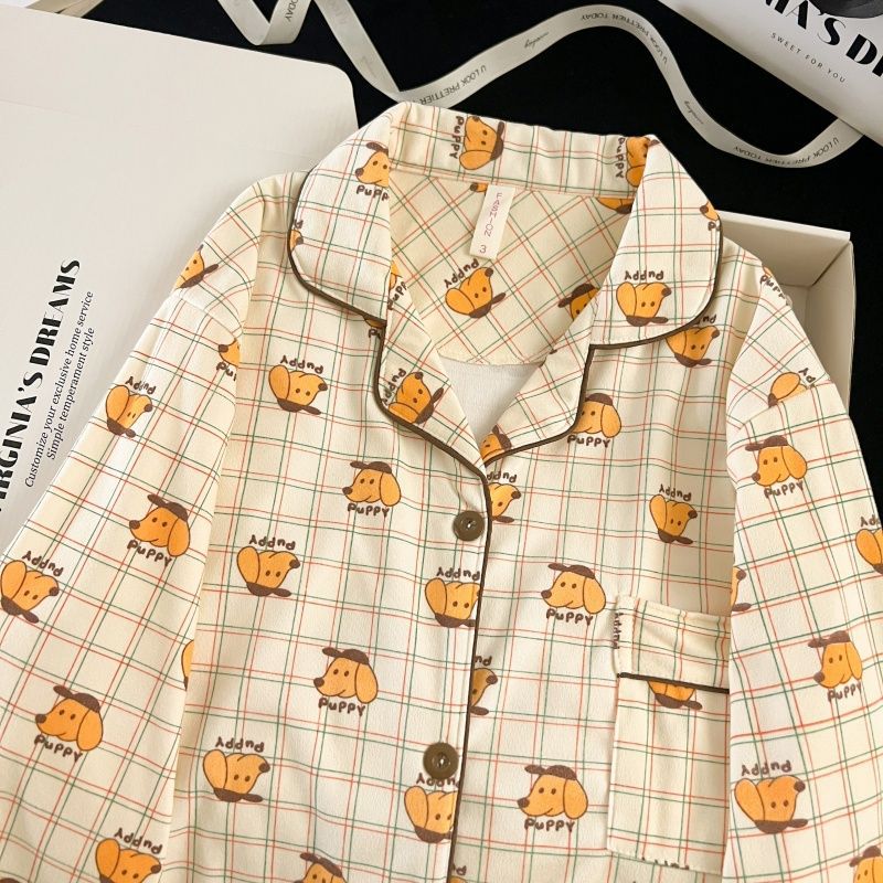 Al por mayor transfronterizo lindo cachorro pijama de lana de otoño y invierno para mujeres nuevo tipo se puede usar con ropa de casa cálida y dulce