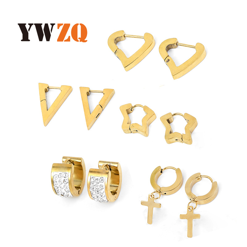 Amor diamante titanio acero hebilla pendientes traje Cruz de acero inoxidable joyería minimalista europea y americana