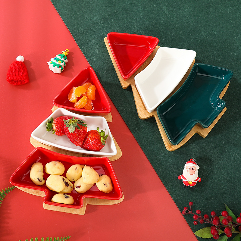 Nordic ceramic Christmas tree snack plate creative home living room with tray compartment snack plate snack dried fruit platter
