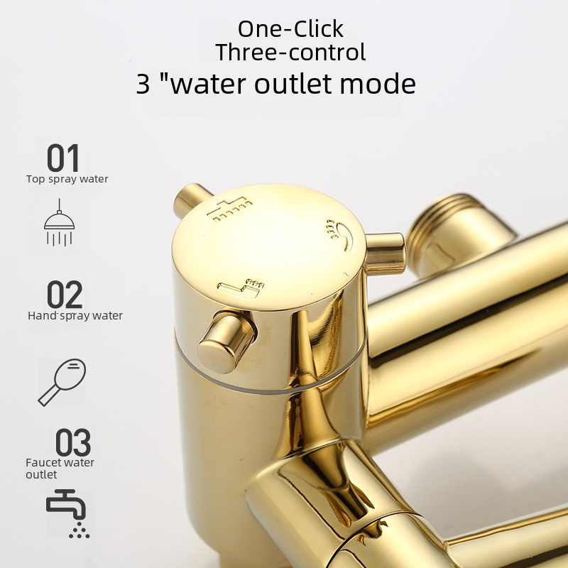 Cross-border hotel household copper body bathroom and toilet European-style shower head shower set with Apple three-speed gold shower head