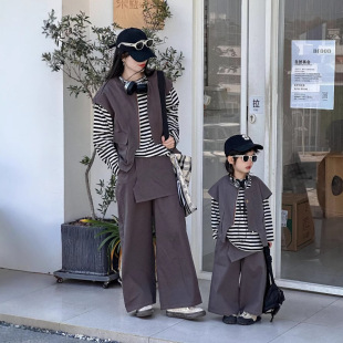 Play together parent-child outfit spring and summer new mother-child mother-daughter overalls casual outdoor wind waistcoat casual pants suit batch