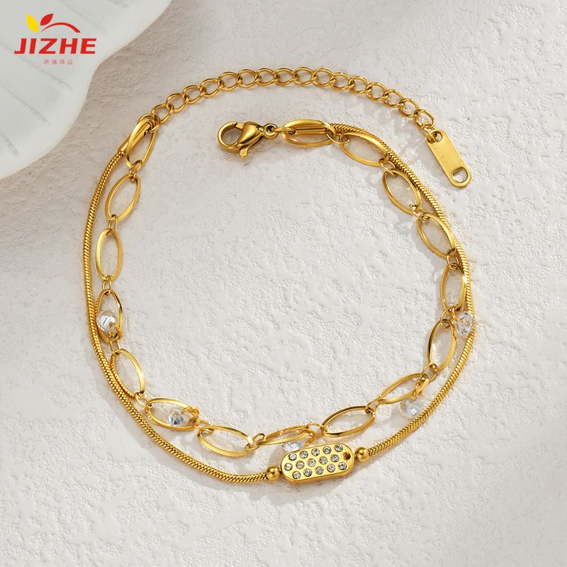 fashionable geometric brand bracelet stainless steel with zircon