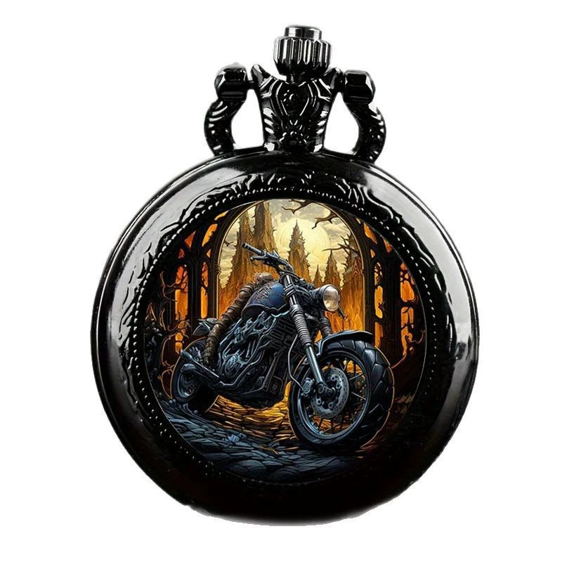 Cross-Border Colorful Pattern Medium Wolf Head Patch Pocket Watch Retro Flip Cover Decorative Necklace Watch Personalized Sticker Quartz Watch