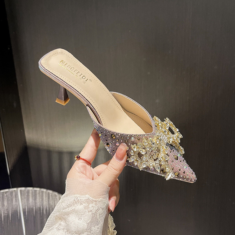 2025 sandalias y zapatillas de tacón alto con lazo de diamantes de imitación para mujer