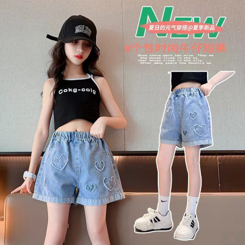 Girls summer shorts 2025 new style mid-large children's children's outer wear loose casual soft denim high-waist shorts