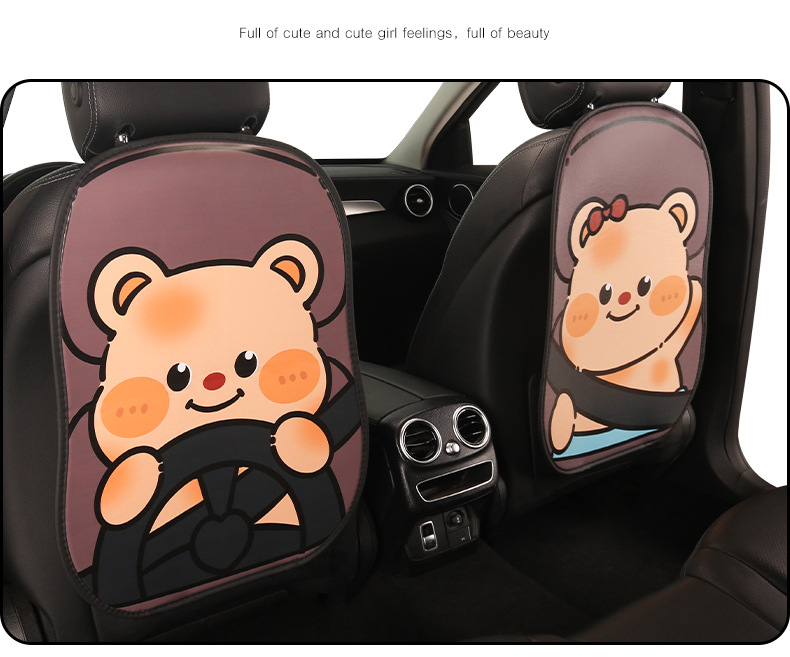Women's Cute Cartoon Chair Back Anti-Kick Pad Car Seat Back Anti-Stain Pad Long Short Couple Bear
