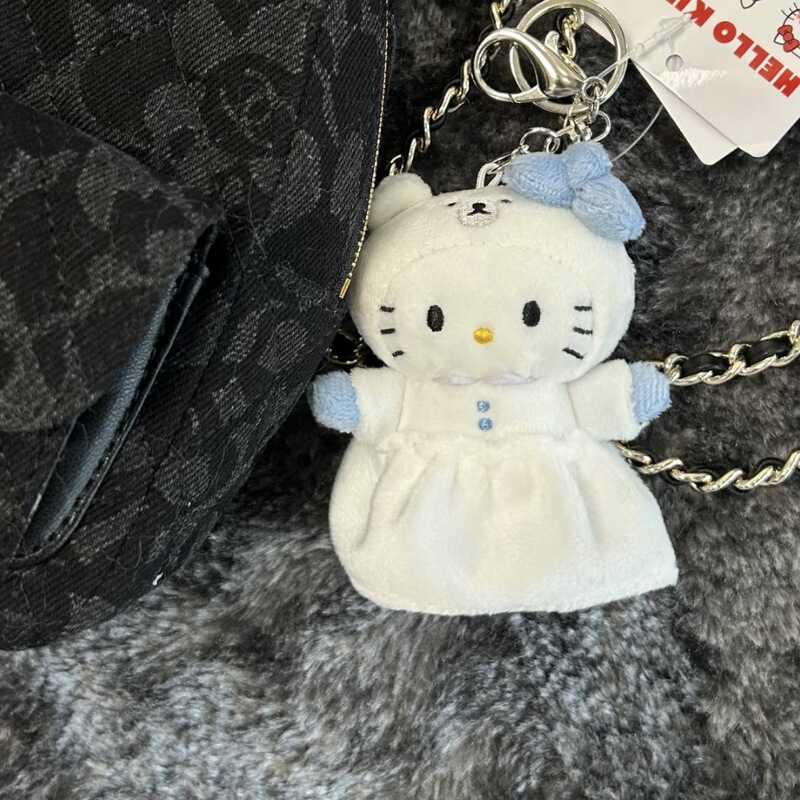 Japan Hello Kitty Me% Collaboration Kitty Cat Lion Panda Black Leather Strawberry White Bear Sleeping Bag Plush Pendant