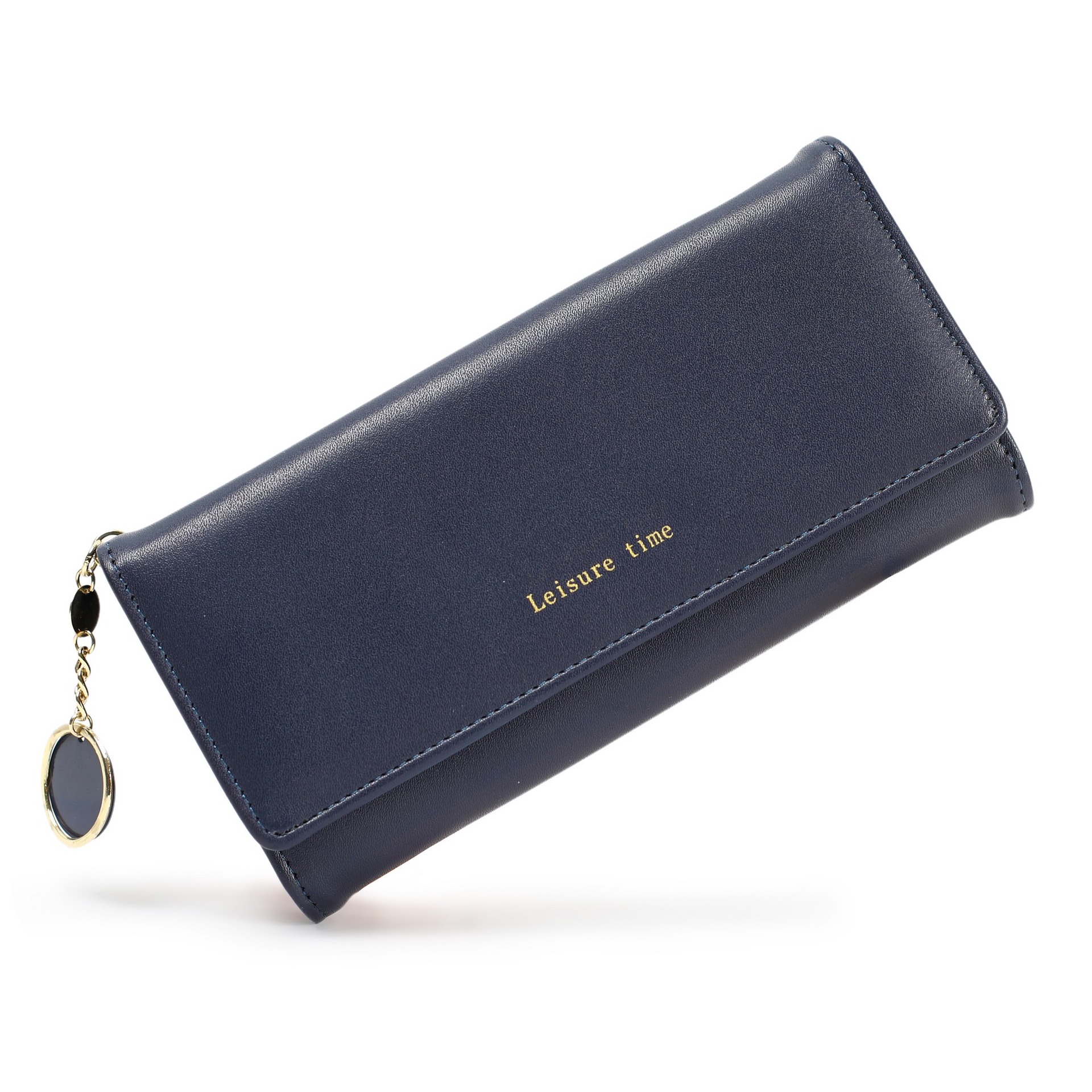 La billetera de la señora Labella, billetera larga coreana PU, bolso de tarjetas de estilo simple de color sólido, tres veces plegable.