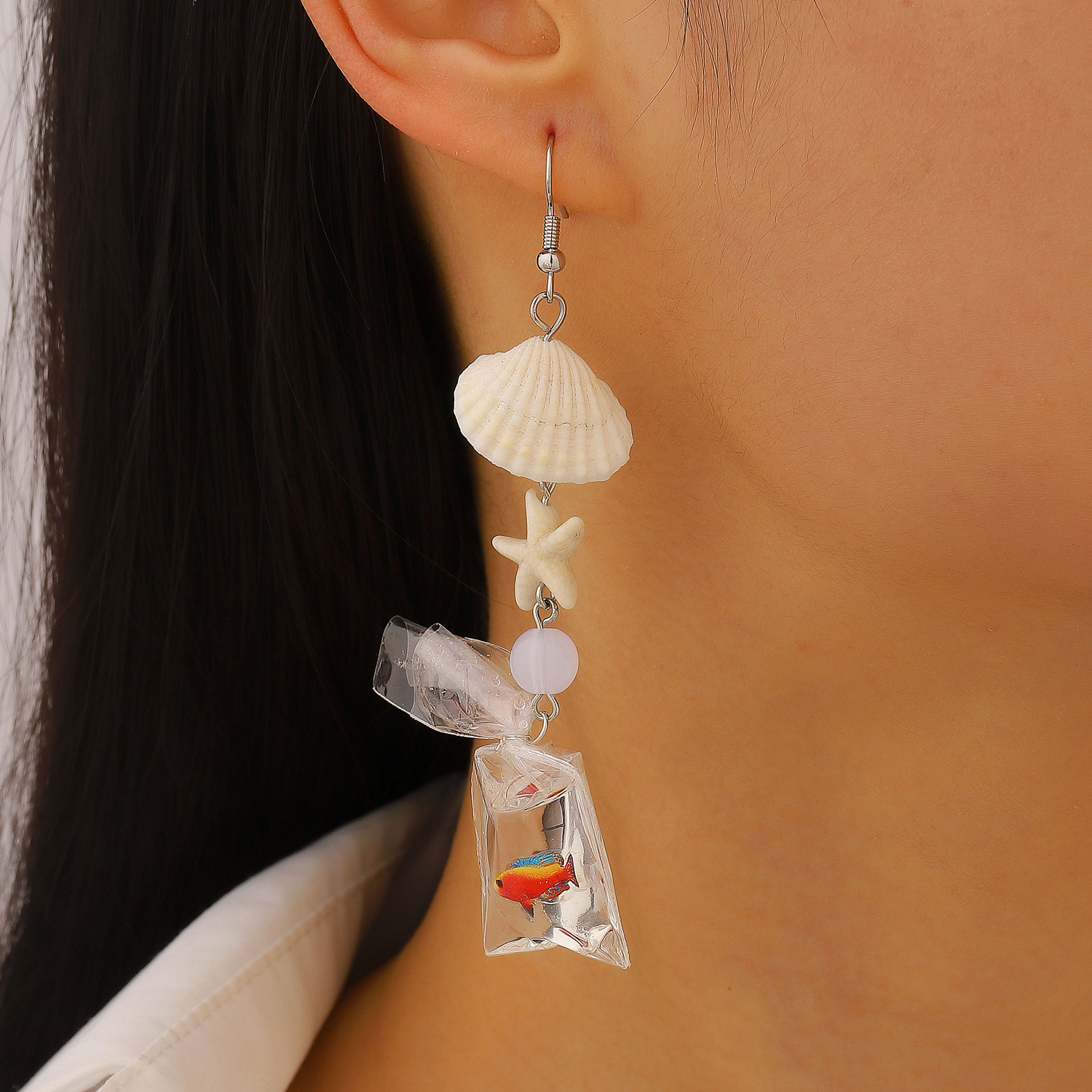 Ocean Style Starfish And Tropical Fish Stud Earrings For Women_voghion.com