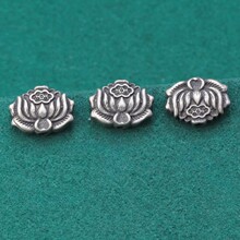 9S25纯银水墨黑莲花背云配件 复古做旧通孔DIY手工串珠材料饰品