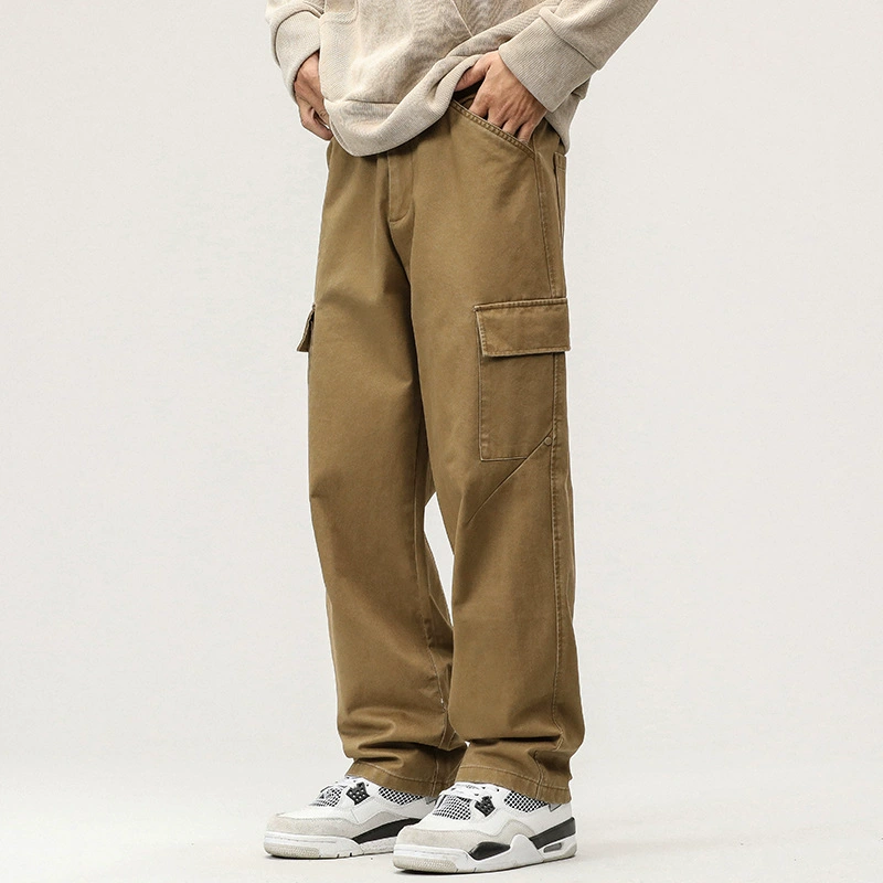 Модные свободные прямые повседневные брюки в горном стиле, широкие брюки-карго для мальчиков, Осенние функциональные брюки в американском стиле ретро с несколькими карманами