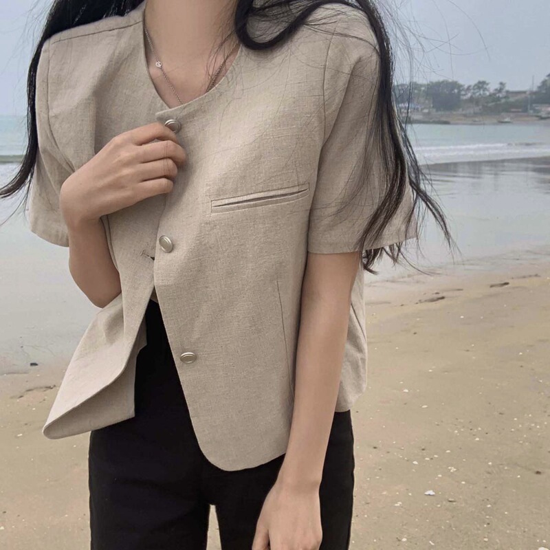 French-Style Elegant Short Blazer for Women, Summer High-End Fashionable Chic Single-Breasted Slim-Fit Short-Sleeve Top