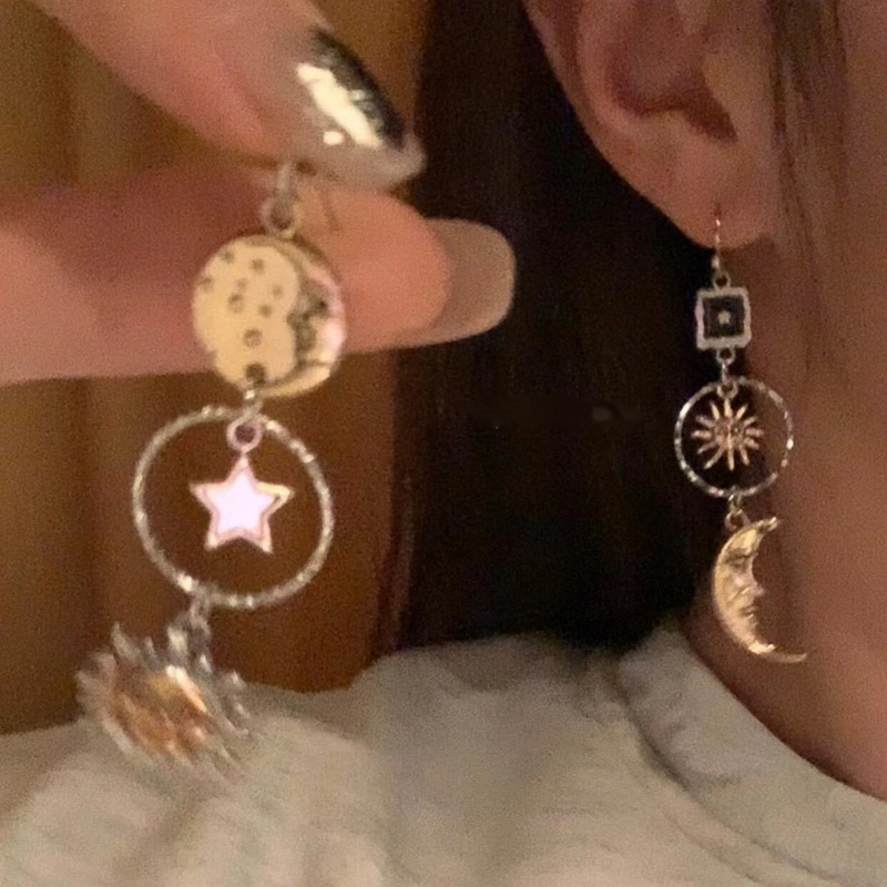 vintage中古不对称太阳花耳环女复古民族风流苏耳坠小众高级感耳|undefined