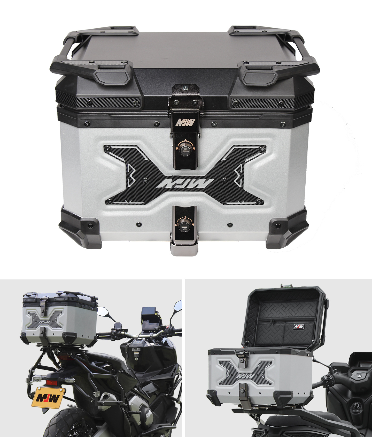 Motorcycle Mjw45L55L Glacier Silver Aluminum Alloy Tail Box Quick Release Travel Tool Box Electric Vehicle Rear Tail Box