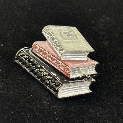 European and American New Enamel Yaxa sancaqları - three-books-brooch-black-pink-white-diamond