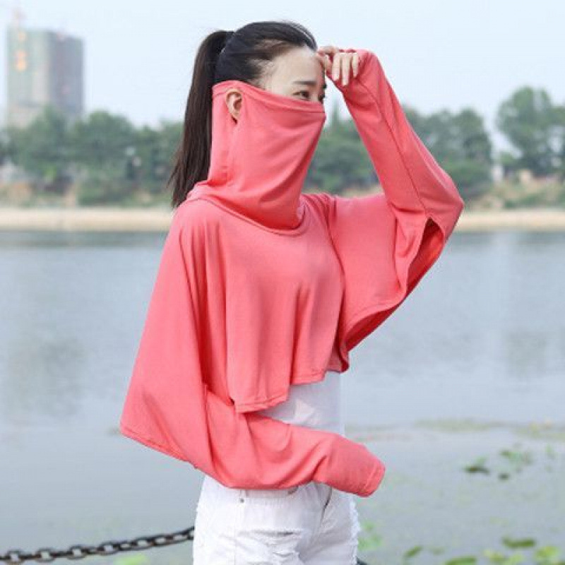 夏のサイクリング用モーダル薄手日焼け止め服、ゆったりとした長袖日焼け止め、顔と首を覆う女性用日焼け止め服|undefined