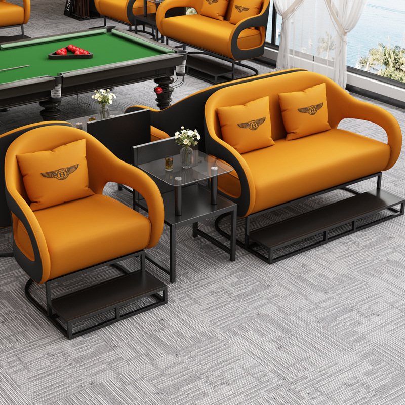 Sala de billar de lujo ligero, sofá, sala de billar, silla para ver el juego, asiento de tarjeta especial para ver el juego, nuevo tipo de combinación de mesa y silla de alta calidad