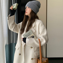 手缝手工双面羊绒大衣女 直筒中长款双排扣宽松双面羊毛大衣批发
