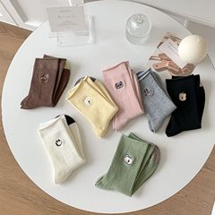 春秋季可愛卡通日系襪子女刺繡學院風中筒襪ins潮笑臉百搭棉長襪