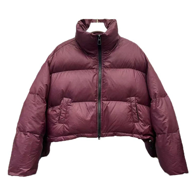 Корейский укороченный пуховик для женщин, зимний утепленный однотонный с воротником-стойкой, маленький размер, теплый белый утиный пух, стеганая куртка, большие размеры.