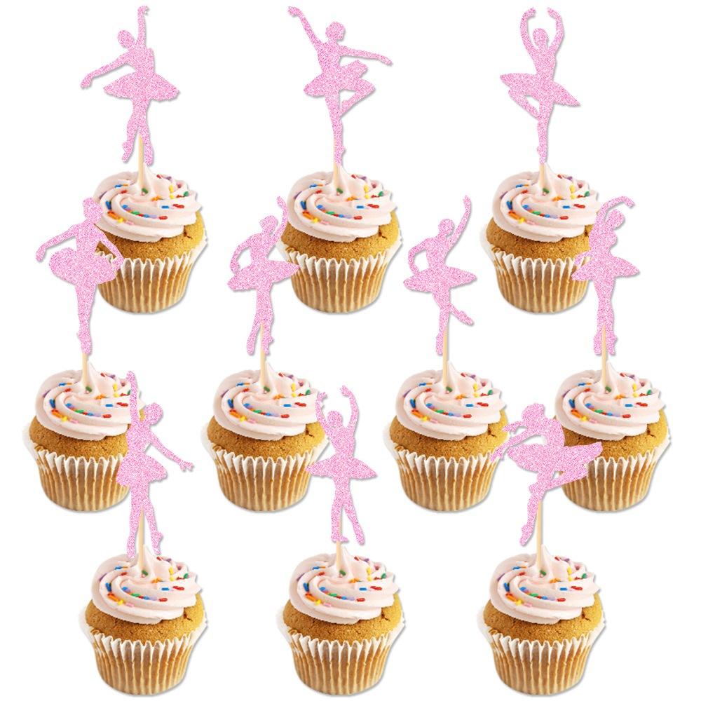 Nuevos productos transfronterizos de decoración de pastel de fiesta de cumpleaños Plug-in tema ballet rosa decoración de pastel de cumpleaños