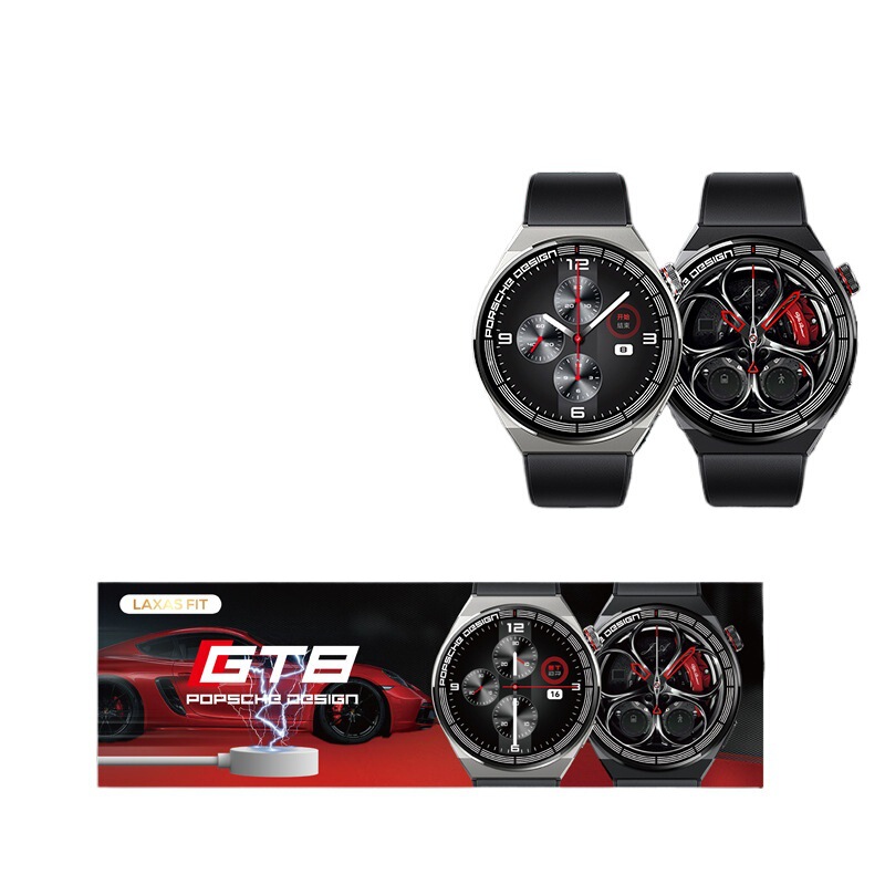 Huaqiangbei Round Screen Gt8 Porsche Sports Smart Watch for Wireless Charging with Nfc Bluetooth Call Information Push
