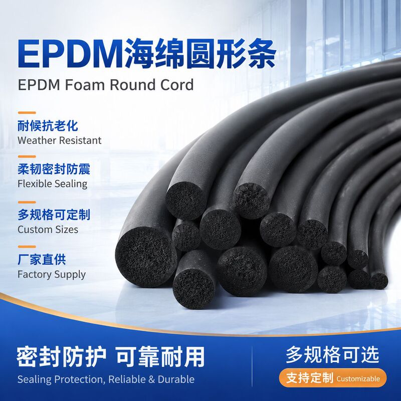 Epdm Foam Round Solid Sponge Rubber Strip Electrical Cabinet Furniture Sealing Strip Rubber Foam Strip Black Waterproof