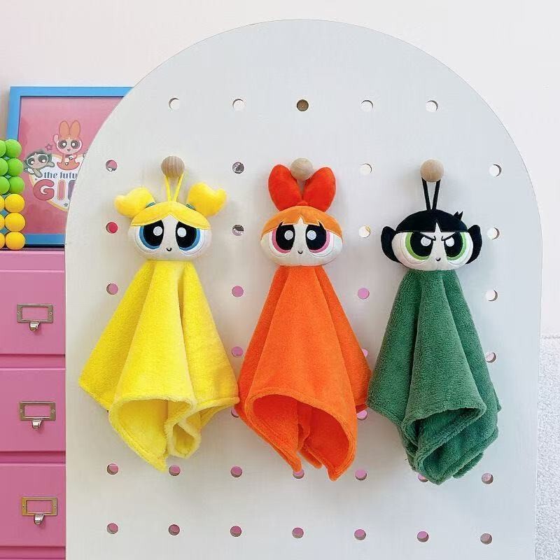 Cute Powerpuff Policewoman PPG Stereo Hand Towel Hanging Absorbent Cartoon Kitchen Bathroom Rag Children's Face Wipe