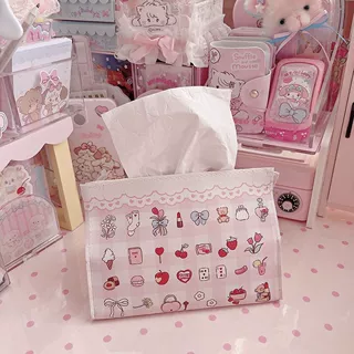 可爱卡通桌面纸巾套PU皮革车载收纳袋少女心宿舍抽纸盒收纳