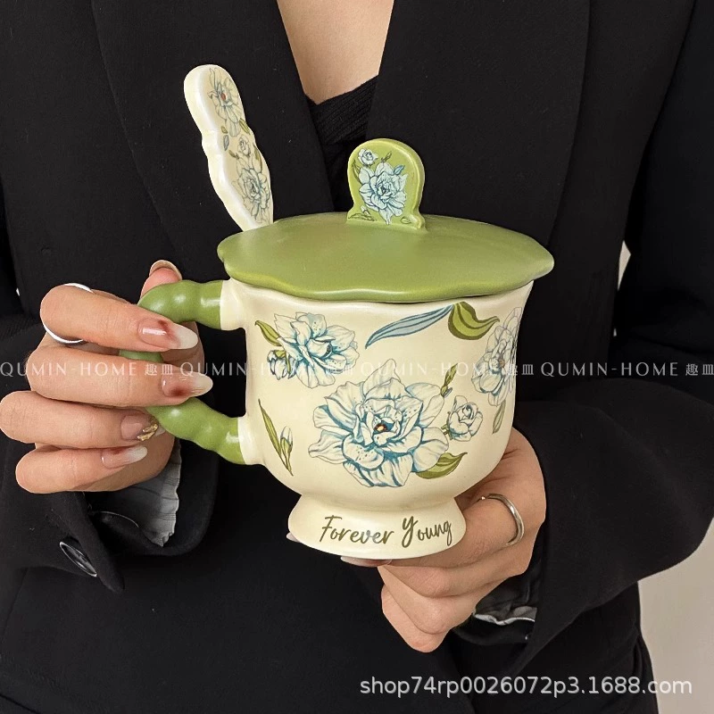 Ins style retro mug high-value ceramic cup cute breakfast cup creative milk cup coffee cup
