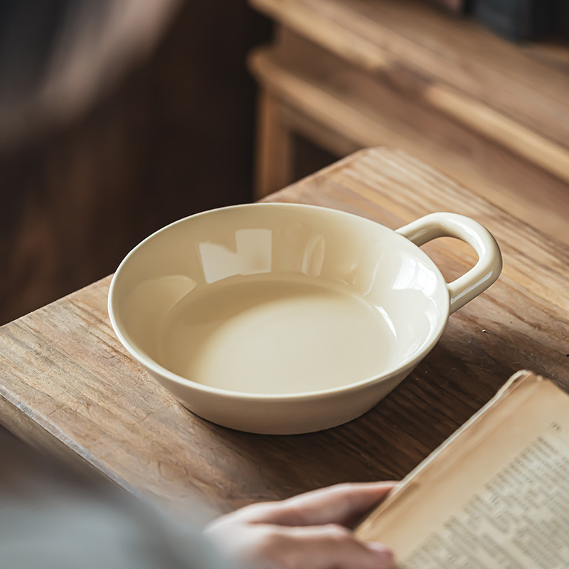 [Cuenco destacado de una sola oreja de alto aspecto] tazón de desayuno de cerámica de lujo ligero tazón de yogur japonés de una sola manija ligeramente defecto
