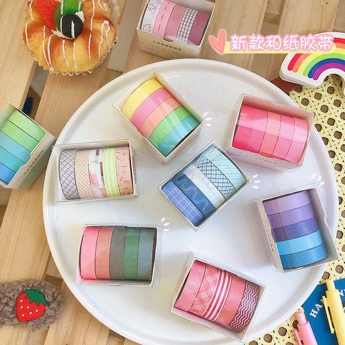Cartoon Washi Tape Set Girly Heart Macaron Handbook Sticker Student DIY Decoration Sticker Wholesale