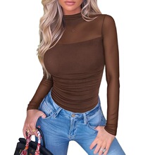 X 69668 Sheer Mesh Semi High Neck T-Shirt ��ɴ�����T��